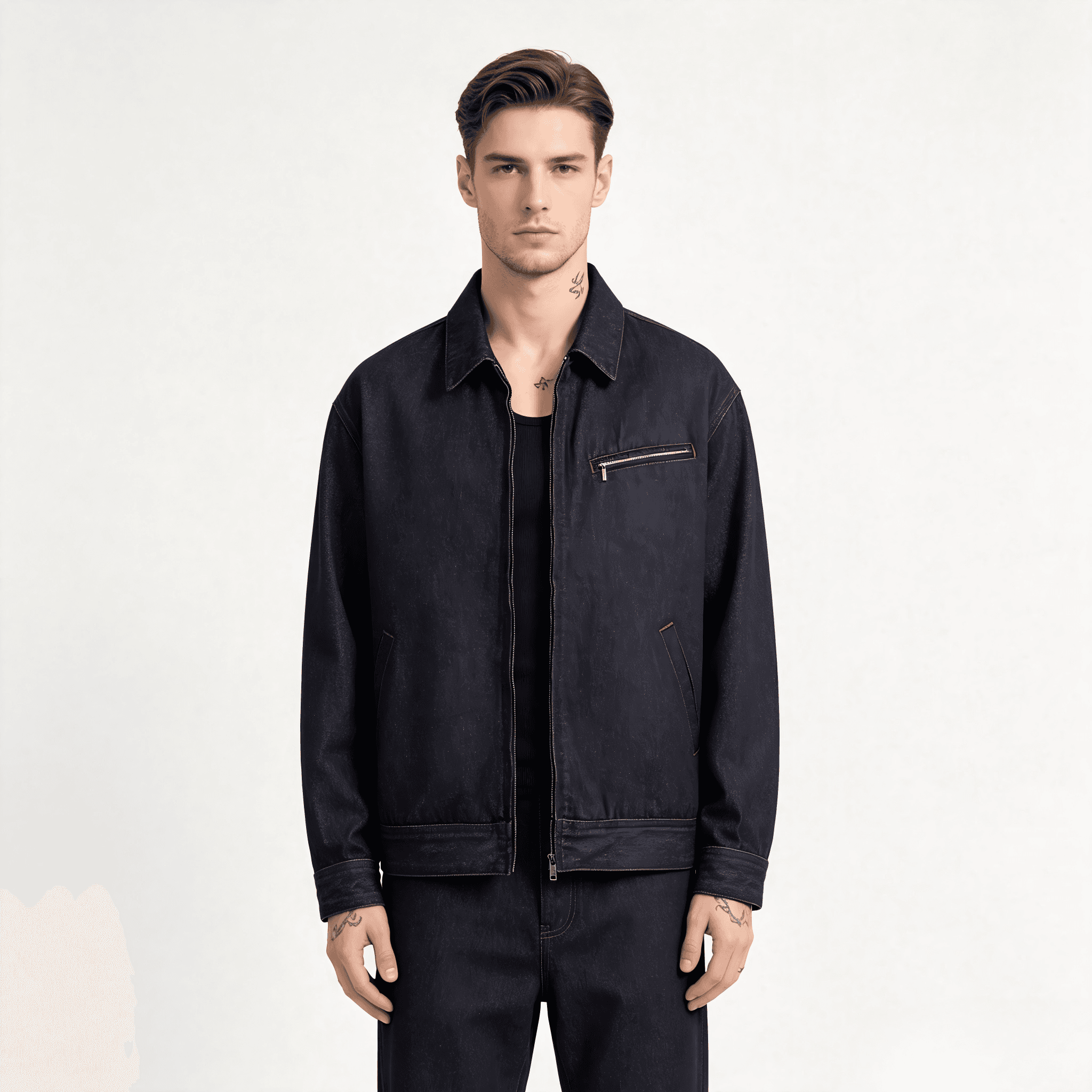 GorgeousBen Men's Retro Loose Denim Jacket, Indigo Blue Washed Style