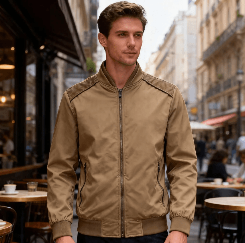 GorgeousBen Men's Suede Stand Collar Bomber Jacket Slim Fit Lightweight Business Casual Spring Autumn Coat M-XXL — view 6