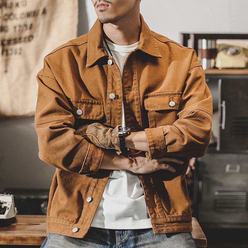 GorgeousBen Men's American Retro Heavyweight Denim Workwear Jacket Loose Fit Fleece Lined Casual Coat for Spring Autumn M-4XL — view 15