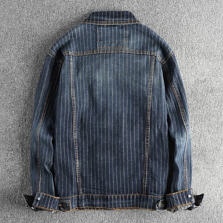 GorgeousBen Men's Vintage Pinstripe Denim Trucker Jacket — view 4