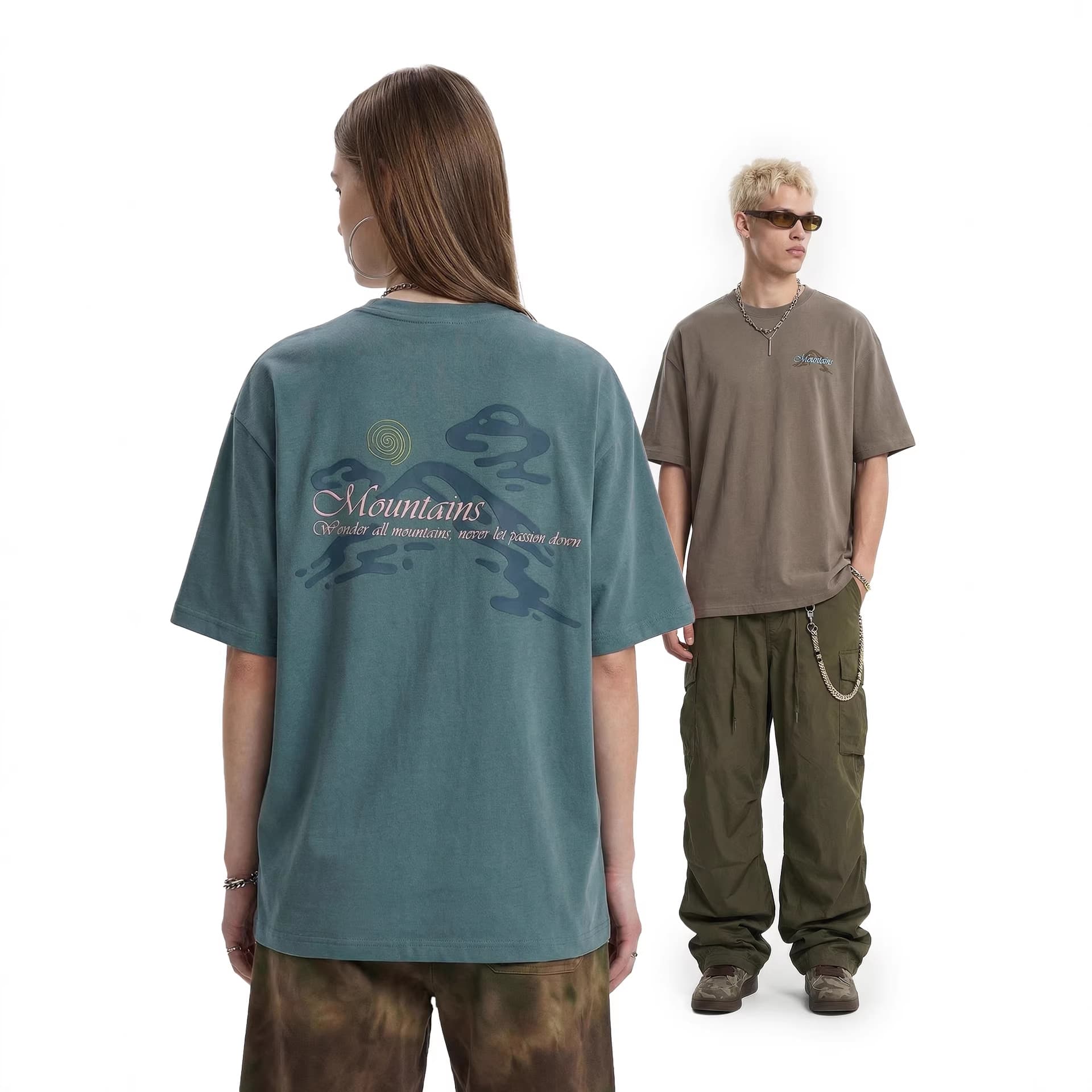 GorgeousBen Men's Oversized Mountain Print T-Shirt, 250g 100% Pure Cotton Crew Neck Tee — view 3