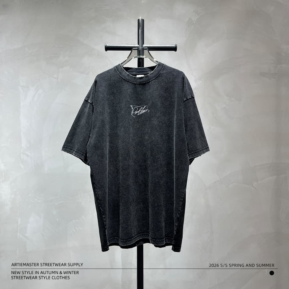 GorgeousBen Men’s Retro Basketball Print T-Shirt 250g Cotton Washed Oversized Drop Shoulder Tee Streetwear S-XXL — view 4