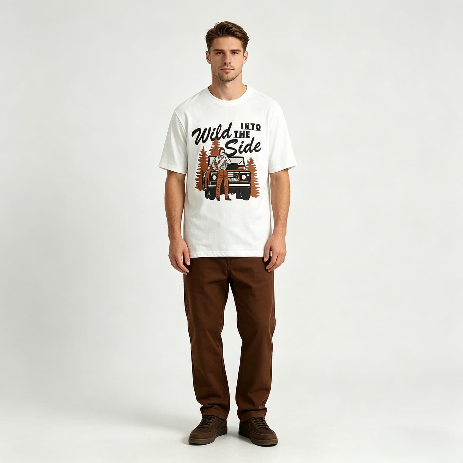 GorgeousBen Men's Outdoor Off-Road Graphic T-Shirt Cotton Washed Brushed American Retro Summer Tee — main view