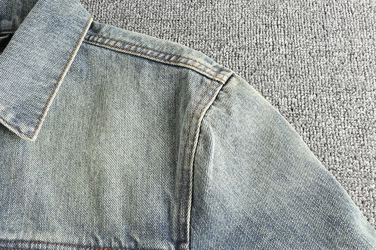 GorgeousBen Heavy Washed Men's Denim Jacket - Embroidered High Street Vintage Trend Outerwear — view 11