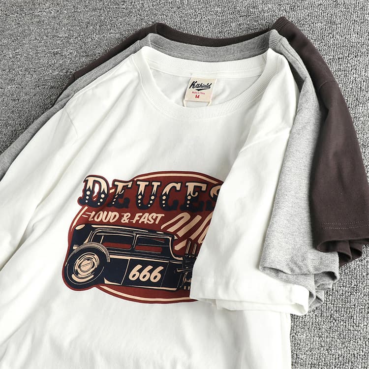 GorgeousBen Men's American Retro Niche Club Graphic T-Shirt Cotton Washed Brushed Crew Neck Tee — view 8