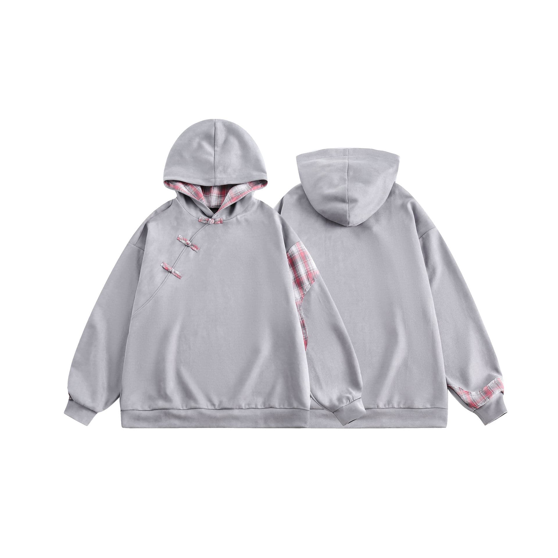 GorgeousBen   Unisex 2024 new Chinese checkered splice plate buckle hoodie men's spring design sense of loose coat — main view