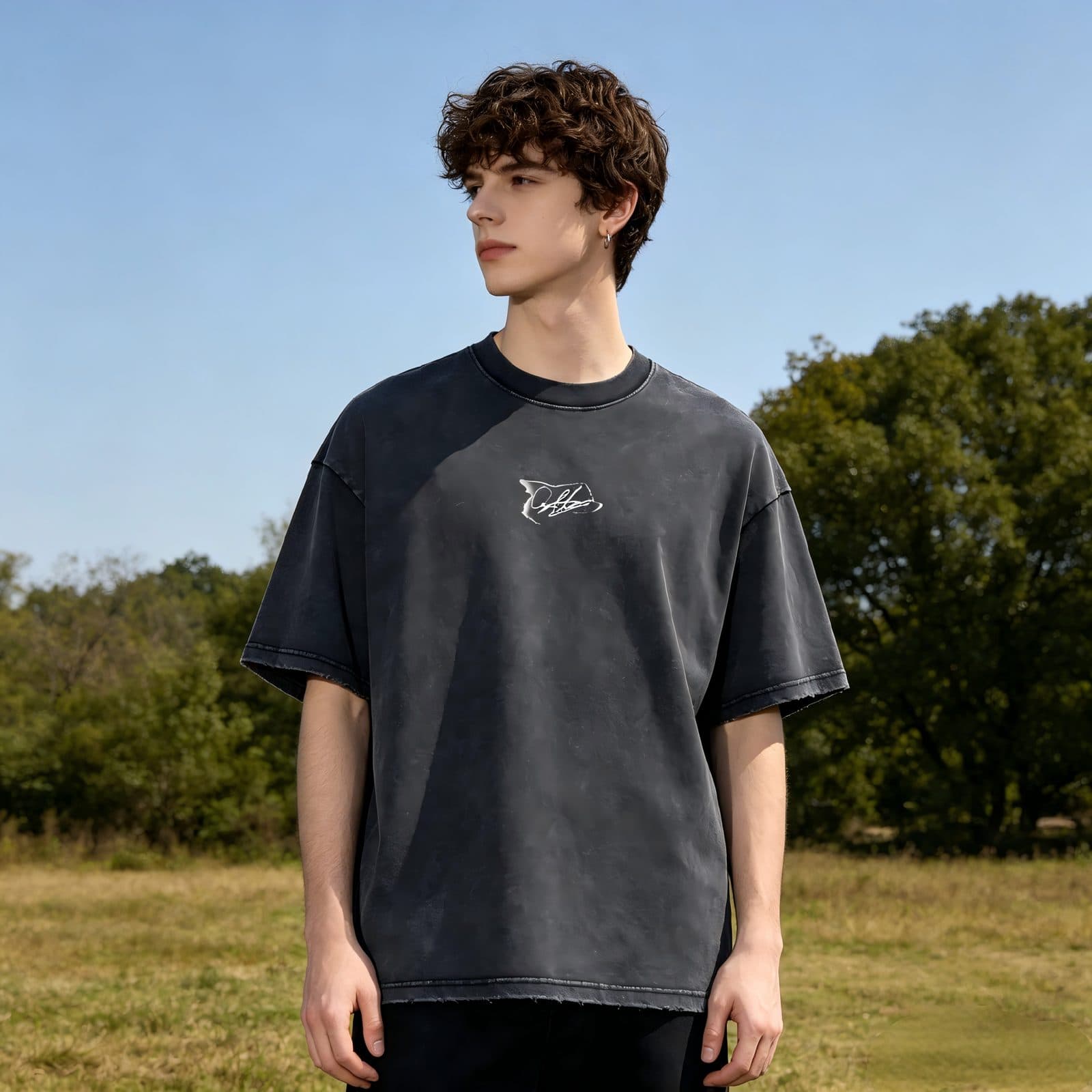 GorgeousBen Men’s Retro Basketball Print T-Shirt 250g Cotton Washed Oversized Drop Shoulder Tee Streetwear S-XXL — view 2