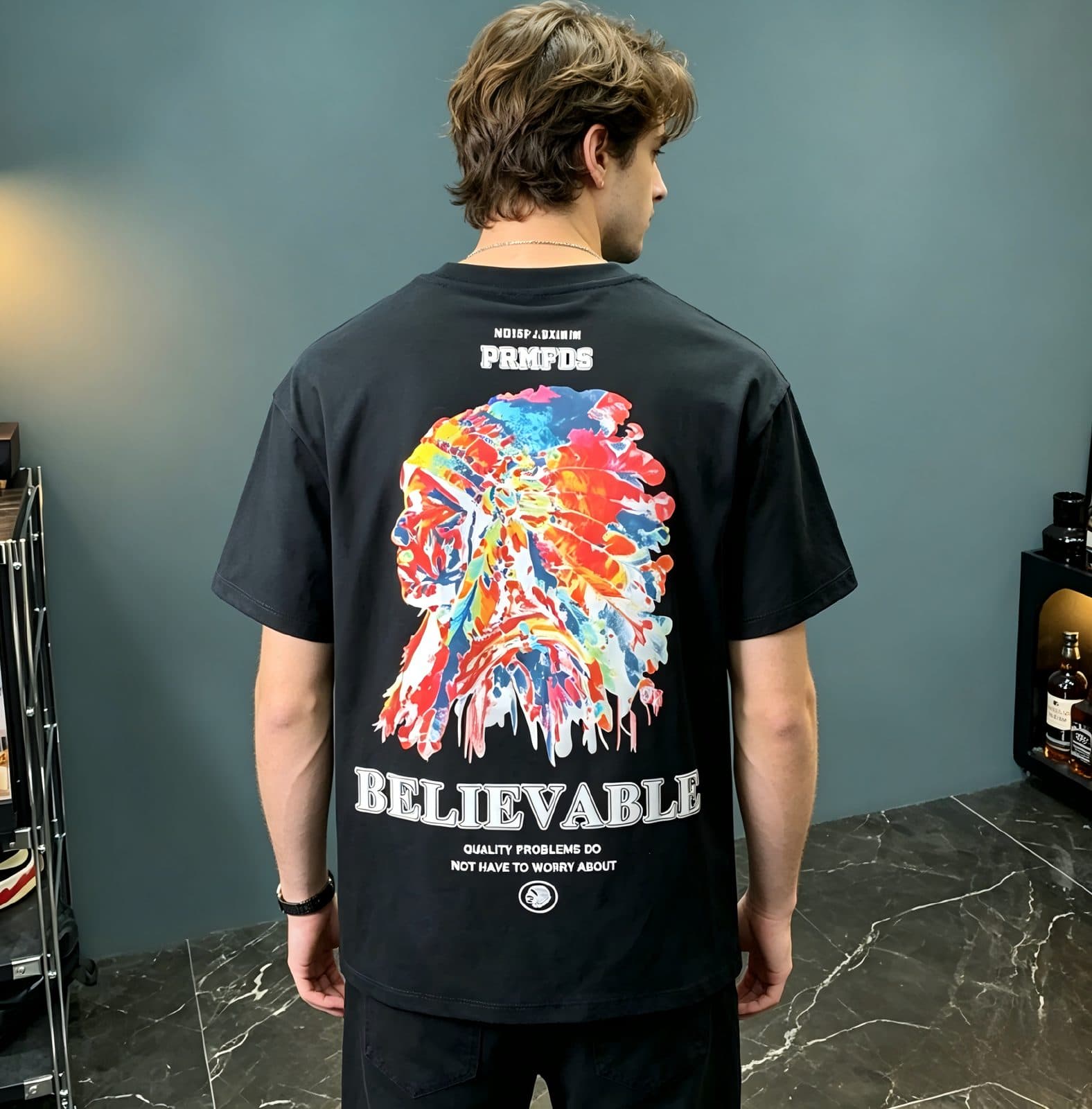 GorgeousBen American heavyweight short sleeved T-shirt for men, 2025 new summer high-end trend, Indian print versatile T-shirt. — view 3