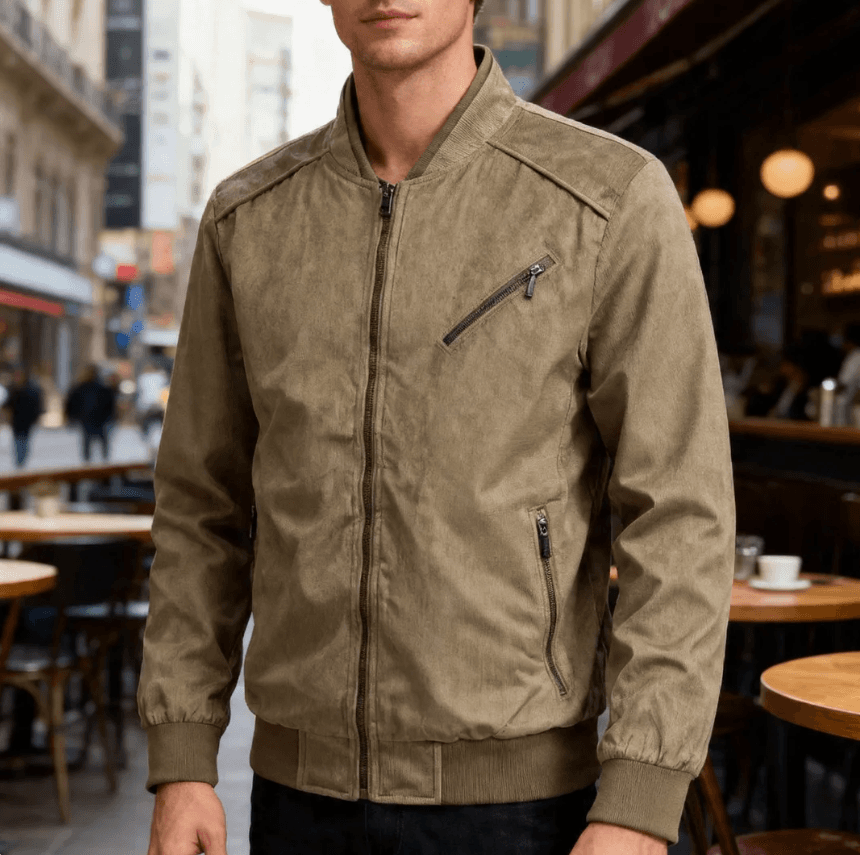 GorgeousBen Men's Suede Stand Collar Bomber Jacket Slim Fit Lightweight Business Casual Spring Autumn Coat M-XXL — main view