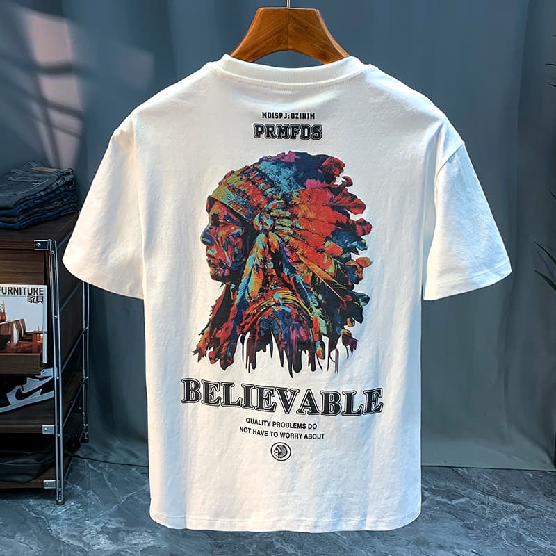GorgeousBen American heavyweight T-shirt 2025 summer thin Indian print trendy short sleeved round neck versatile men's clothing. — view 2