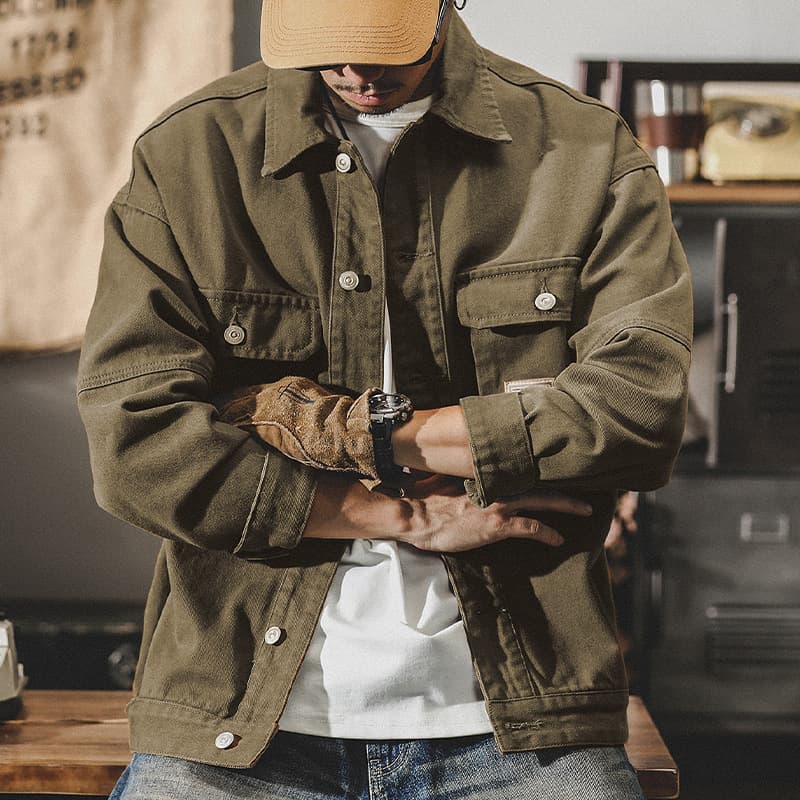 GorgeousBen Men's American Retro Heavyweight Denim Workwear Jacket Loose Fit Fleece Lined Casual Coat for Spring Autumn M-4XL — view 8