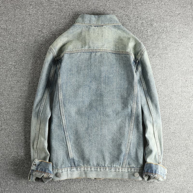 GorgeousBen Heavy Washed Men's Denim Jacket - Embroidered High Street Vintage Trend Outerwear — view 2