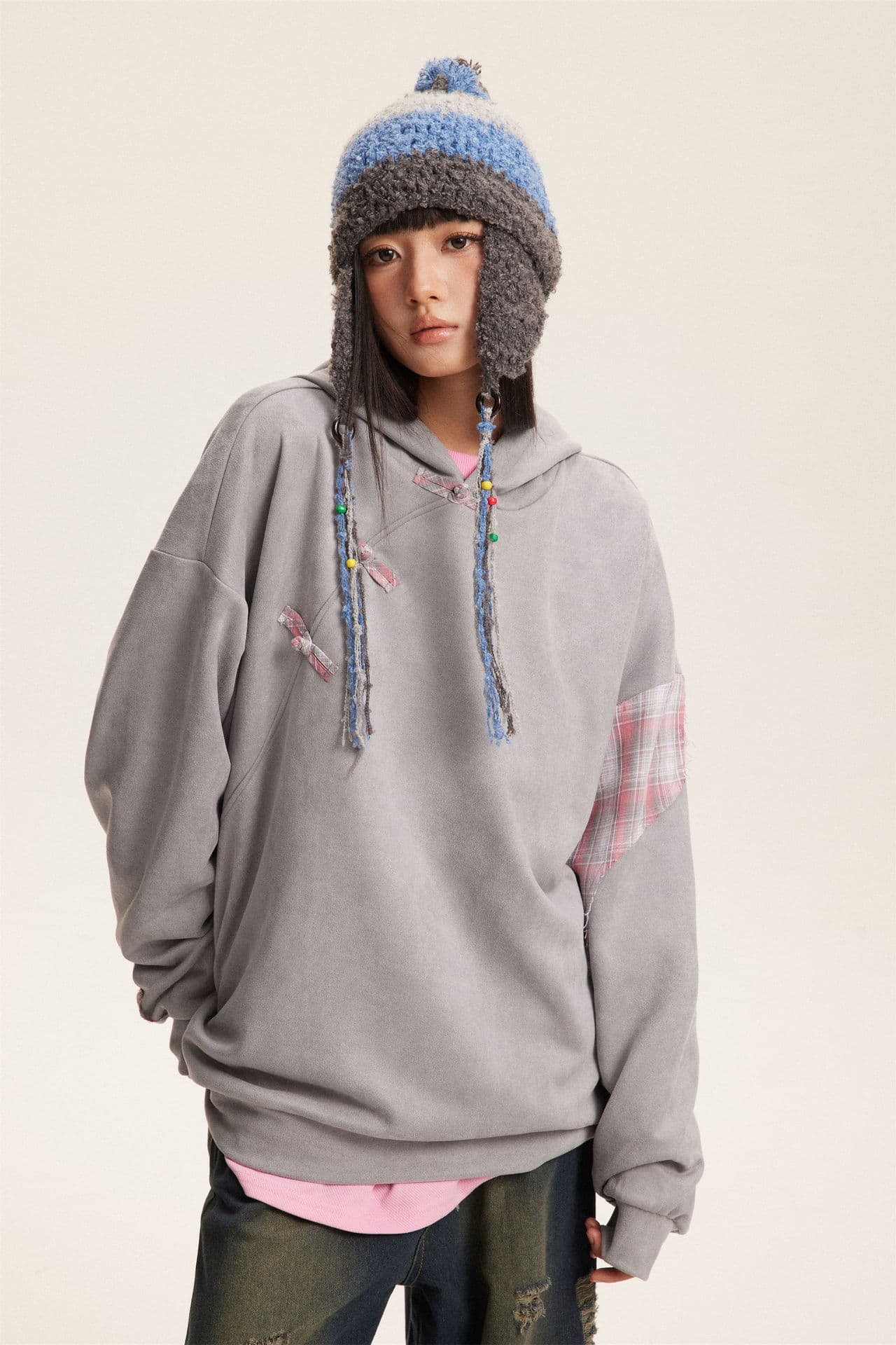 GorgeousBen   Unisex 2024 new Chinese checkered splice plate buckle hoodie men's spring design sense of loose coat — view 9