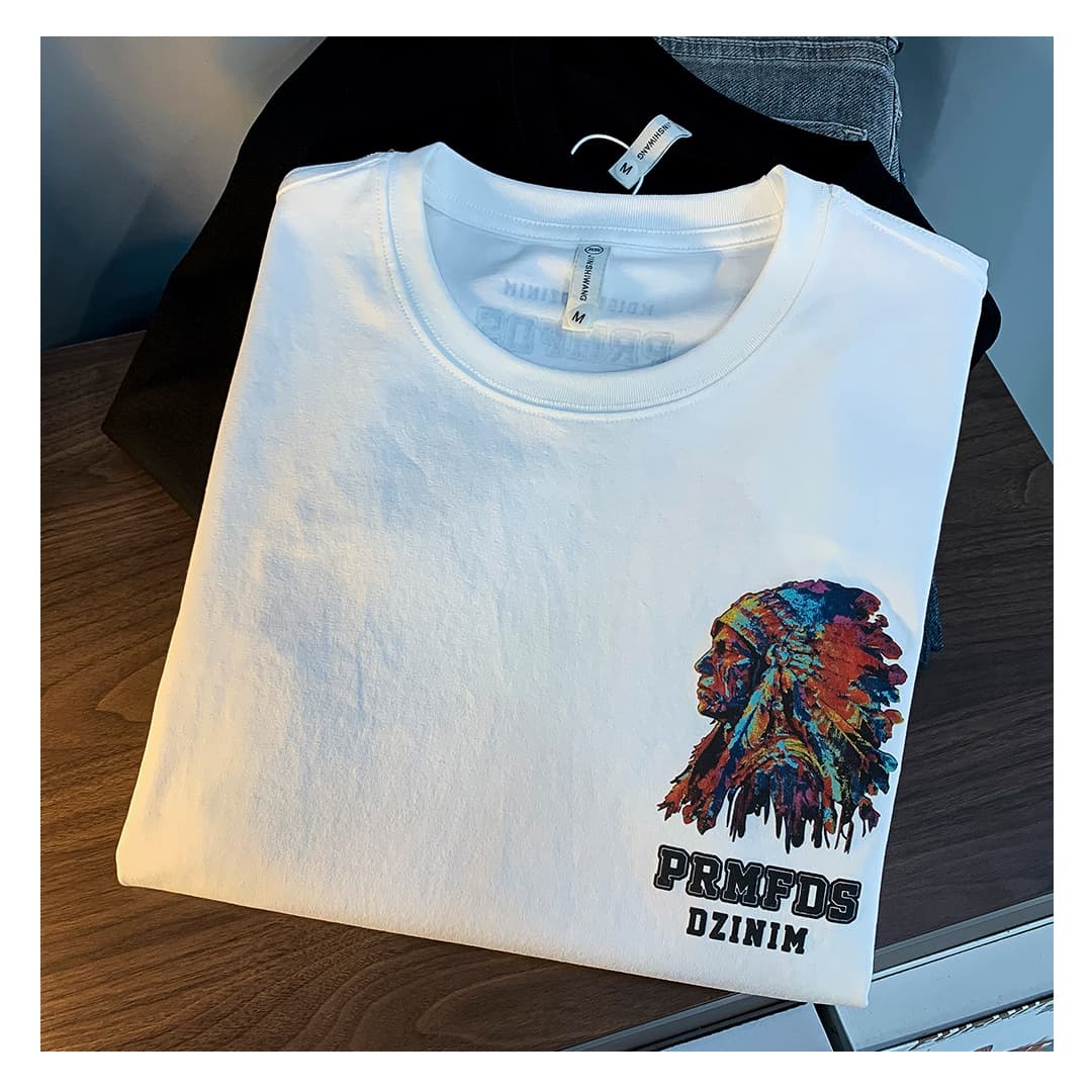 GorgeousBen American heavyweight T-shirt 2025 summer thin Indian print trendy short sleeved round neck versatile men's clothing. — view 4