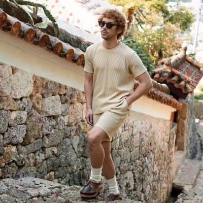GorgeousBen Men's Casual 3D Solid Knit Short Sleeve Shorts Set, Loose Fit for Summer Daily Wear — view 2