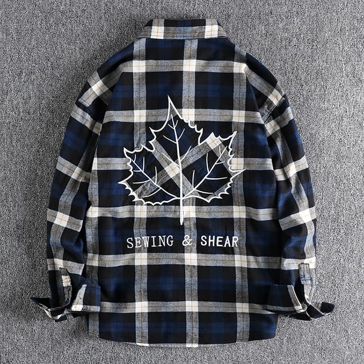 GorgeousBen American vintage woolen plaid long-sleeved shirt men's back embroidery pattern trend all match youth thin coat shirt — view 2