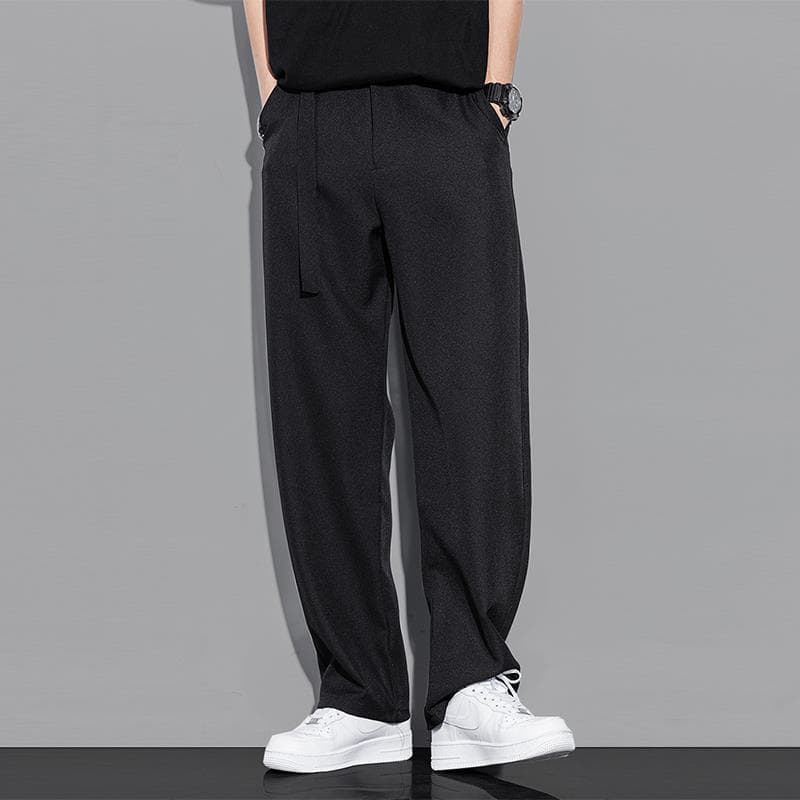 GorgeousBen High hanging casual pants men's suit pants Ice silk wide leg pants loose straight leg trousers — view 4