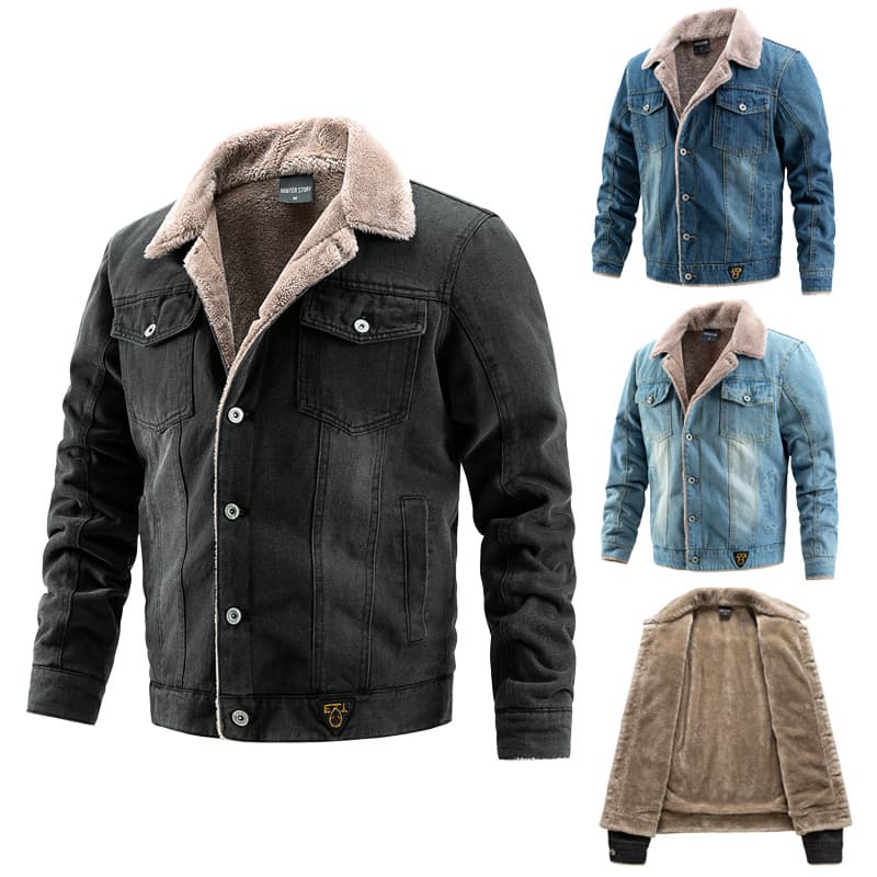 GorgeousBen Men's Fleece Lined Denim Jacket Warm Winter Trucker Coat — view 3