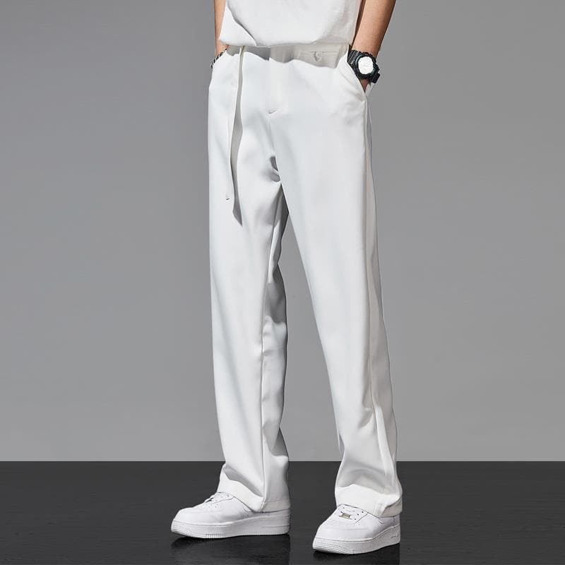 GorgeousBen High hanging casual pants men's suit pants Ice silk wide leg pants loose straight leg trousers — main view