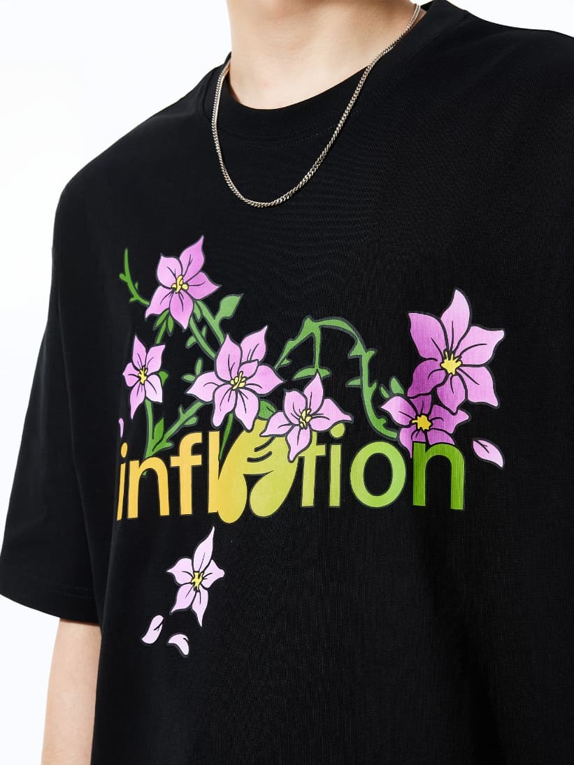 GorgeousBen Men American Streetwear Floral Print Short Sleeve T-Shirt Loose Crew Neck 2026 Spring Summer New Multiple Sizes Available — view 3
