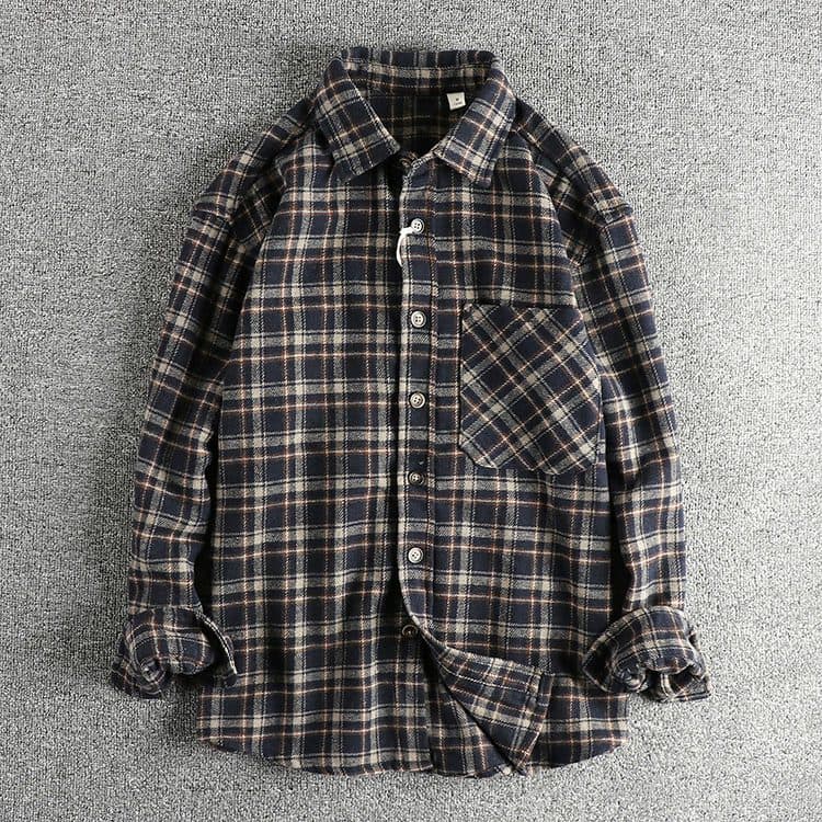 GorgeousBen Men's Spring Autumn Heavyweight Brushed Vintage Plaid Relaxed Fit Shirt Jacket — main view