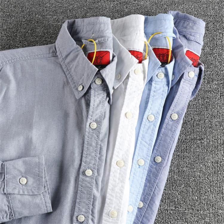 GorgeousBen Men's Japanese Style Minimalist Washed Cotton Oxford Long Sleeve Shirt With Pockets — view 13