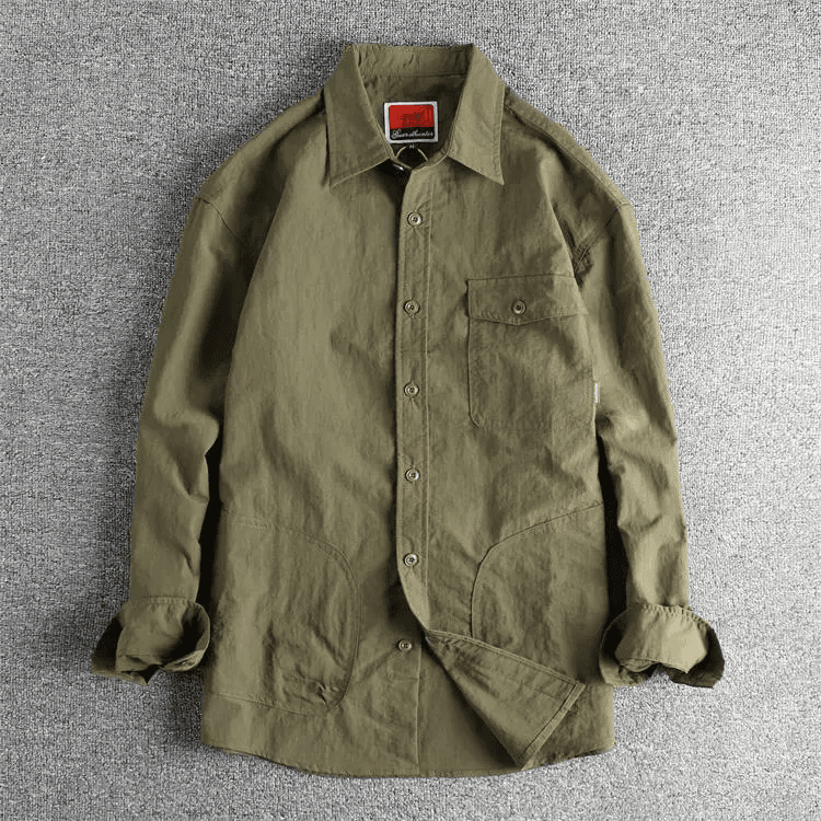 GorgeousBen Men's Japanese Style Outdoor Trendy Plaid Woven Utility Long Sleeve Shirt — view 9