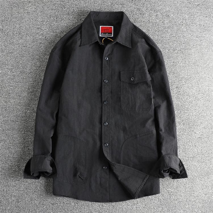 GorgeousBen Men's Japanese Style Outdoor Trendy Plaid Woven Utility Long Sleeve Shirt — view 2