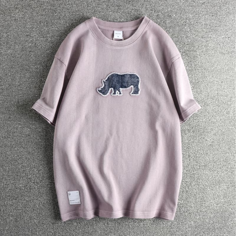 GorgeousBen Counter Quality Men's Heavyweight Retro Washed Distressed T-Shirt | Trendy Summer Short Sleeve with Appliqué Embroidery Pattern — view 9