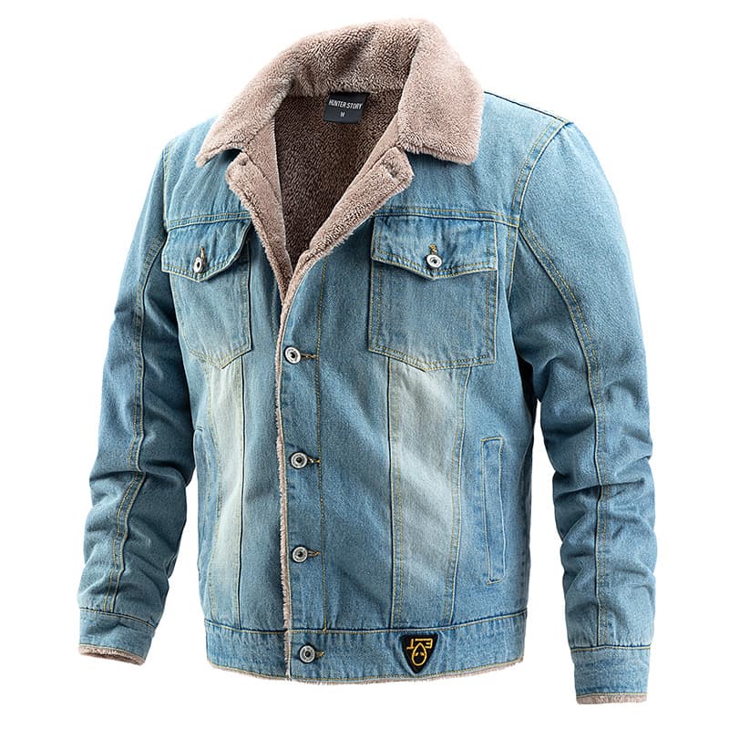 GorgeousBen Men's Fleece Lined Denim Jacket Warm Winter Trucker Coat — view 11