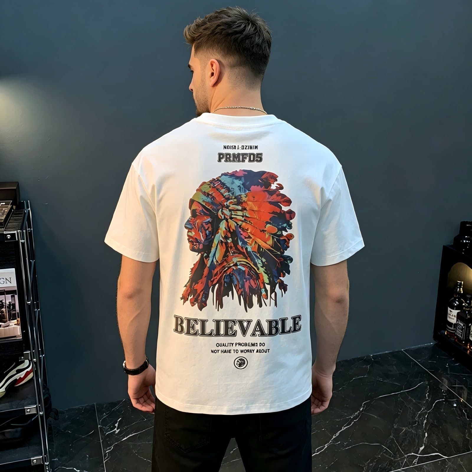 GorgeousBen American heavyweight short sleeved T-shirt for men, 2025 new summer high-end trend, Indian print versatile T-shirt. — view 2