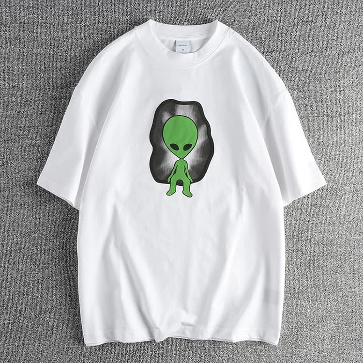 GorgeousBen Navia cool fabric cartoon alien print trend short-sleeved T-shirt men loose 100 casual half-sleeved top — view 3