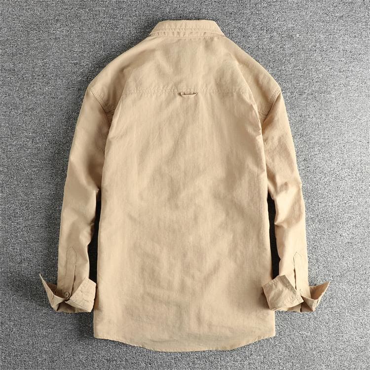 GorgeousBen Men's Japanese Style Outdoor Trendy Plaid Woven Utility Long Sleeve Shirt — view 13