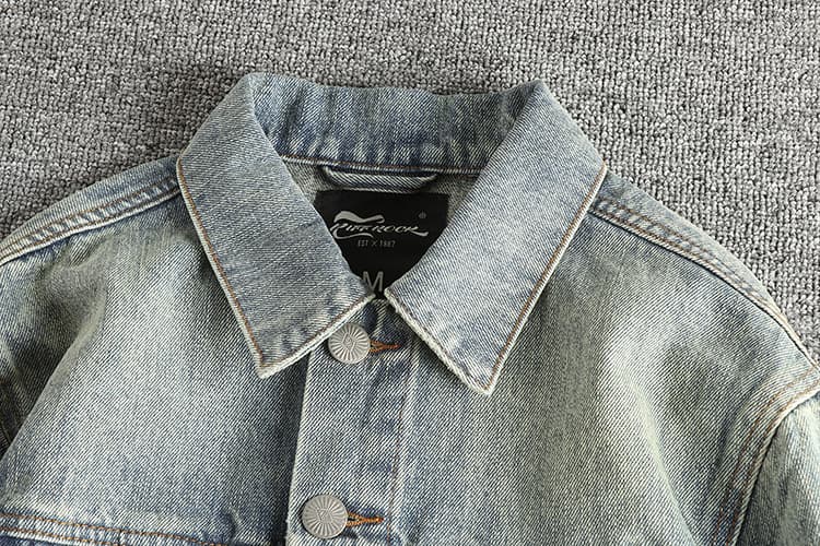 GorgeousBen Heavy Washed Men's Denim Jacket - Embroidered High Street Vintage Trend Outerwear — view 10