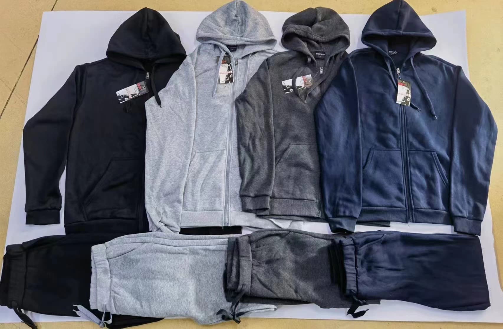 Clearance sale-  Men's  Two Piece Men Tracksuits Custom Navy Blue Color Zipper Hoodie and Trousers Plain Oversized Winter Man Tracksuits Set — view 5