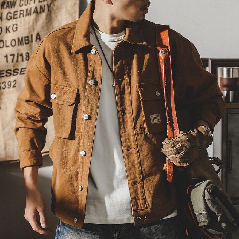 GorgeousBen Men's American Retro Heavyweight Denim Workwear Jacket Loose Fit Fleece Lined Casual Coat for Spring Autumn M-4XL — view 4