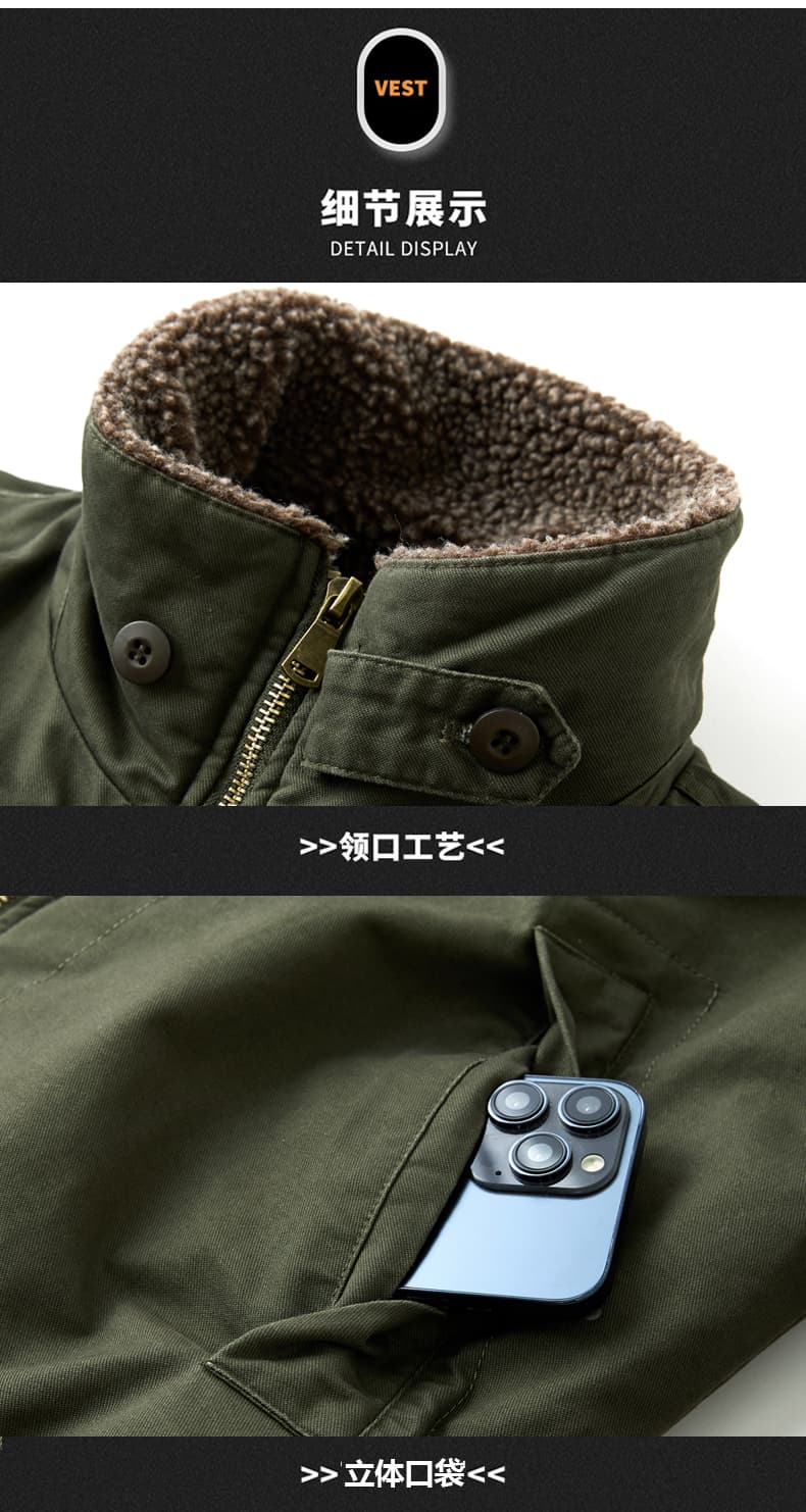 GorgeousBen Men's Thickened suede work jacket for men, American style, autumn and winter outdoor windbreaker, men's winter cotton coat. — view 14