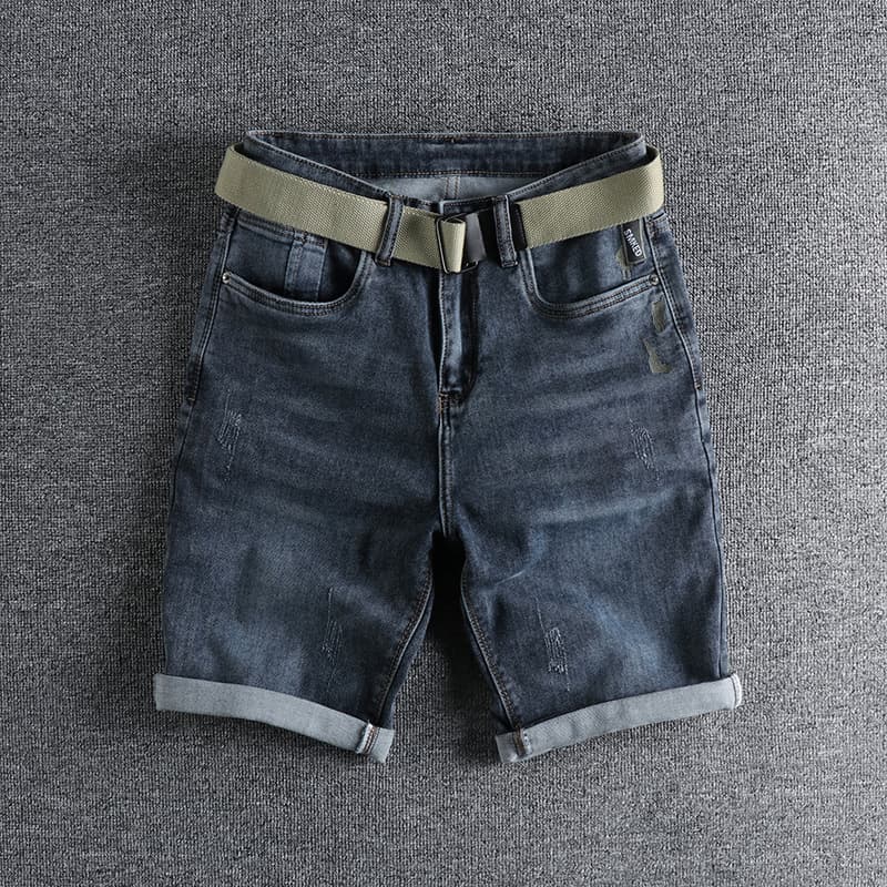 GorgeousBen Men's Summer Washed Distressed Denim Shorts Whiskering Embroidery Slim Straight Knee Length — view 8