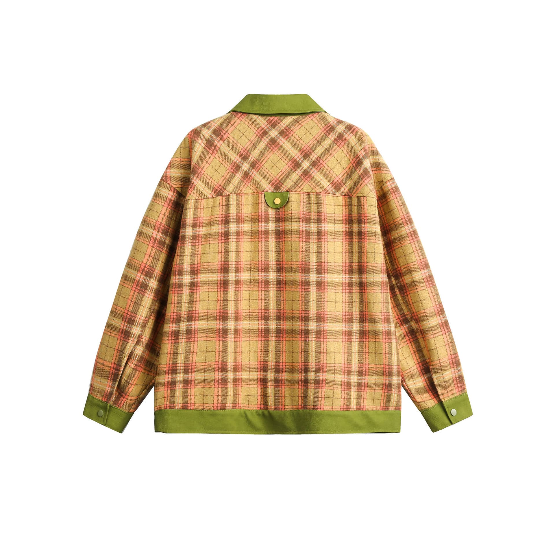 GorgeousBen Unisex 2024 new American PU leather patchwork checkered niche lapel jacket men's and women's spring loose trend couple coat — view 10