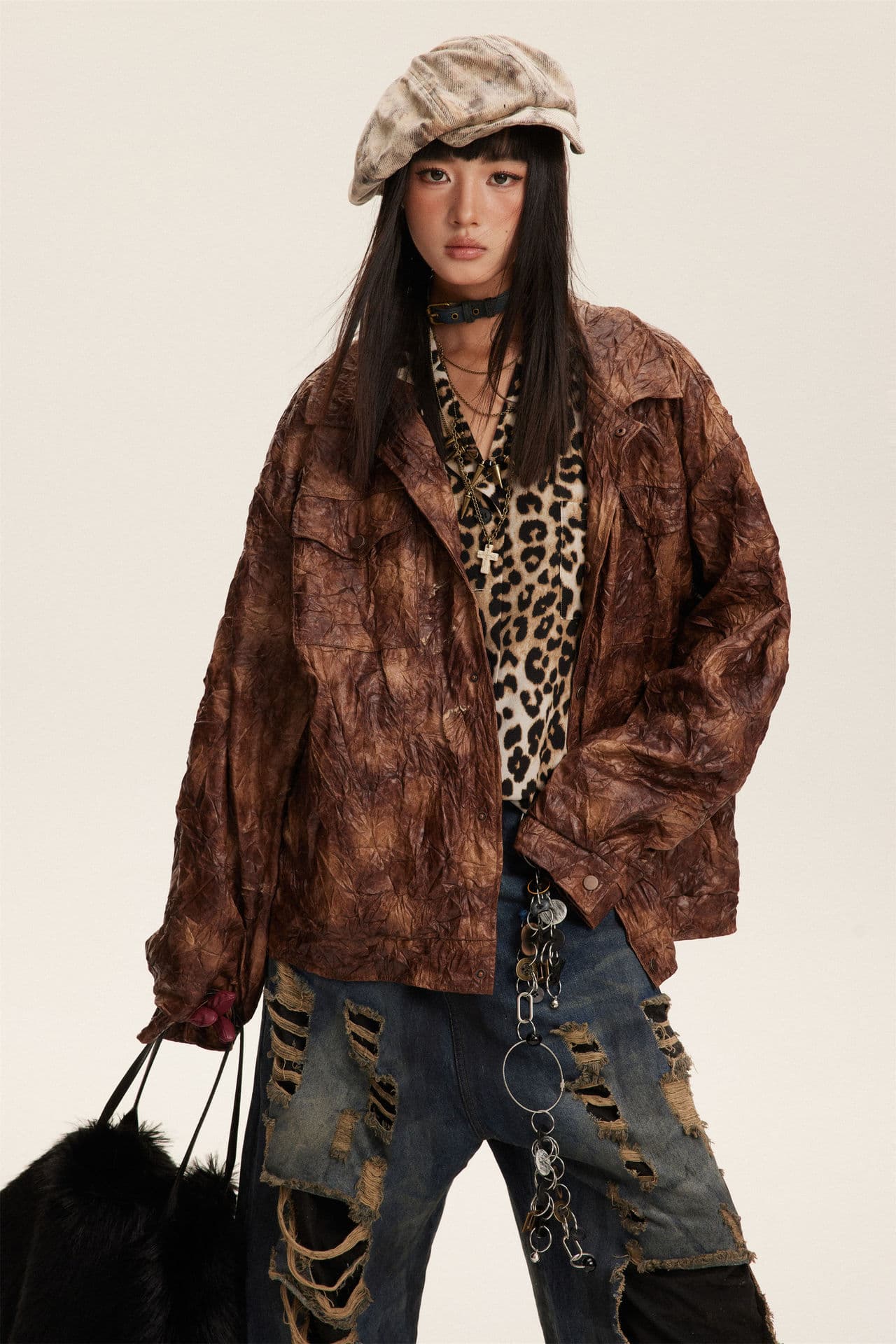 GorgeousBen   Unisex Design sense of fashion brand retro Maillard coat women's Spring and Autumn 2024 new American loose oversize jacket — view 9