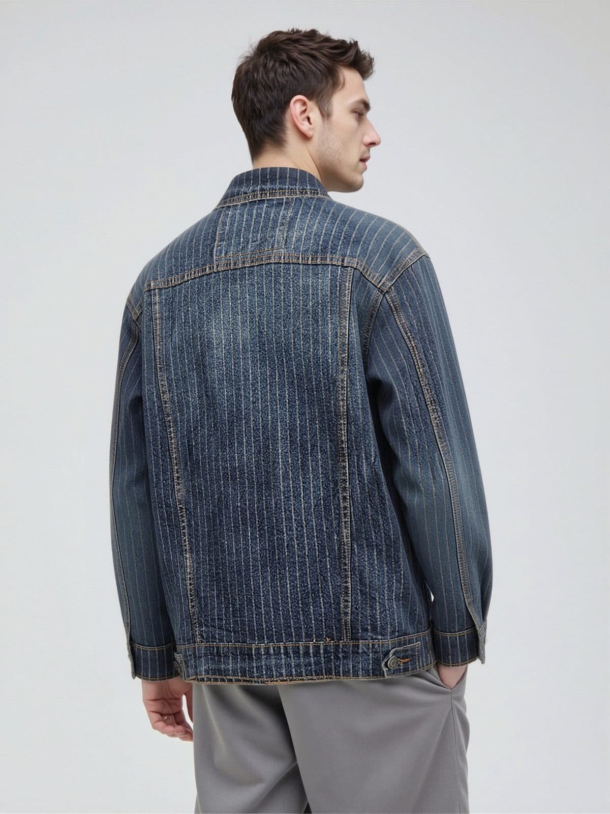 GorgeousBen Men's Vintage Pinstripe Denim Trucker Jacket — view 2