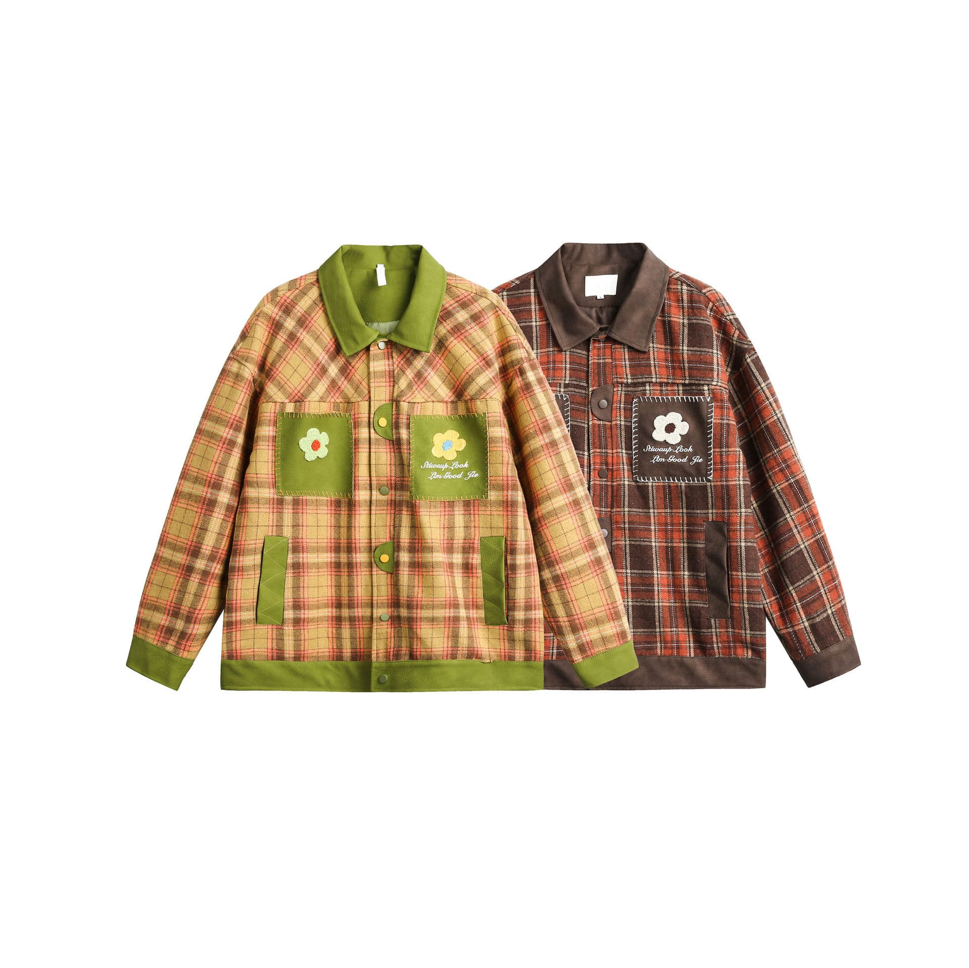 GorgeousBen Unisex 2024 new American PU leather patchwork checkered niche lapel jacket men's and women's spring loose trend couple coat — view 8
