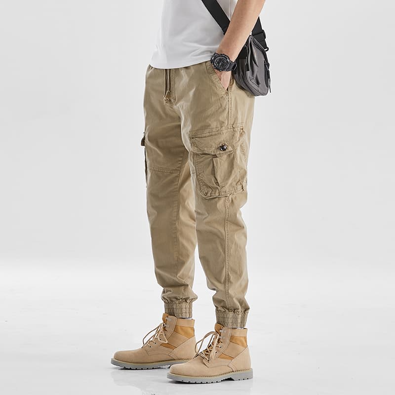 GorgeousBen  Cargo Tactical Pant Men Multi-bag Vertical Multifunctional Straight Canister Foot Pant Draw Rope Army Green Casual Trouser — view 6
