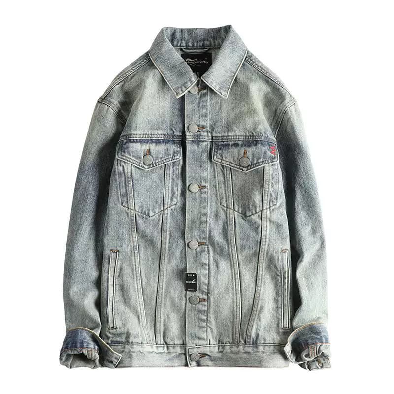 GorgeousBen Heavy Washed Men's Denim Jacket - Embroidered High Street Vintage Trend Outerwear — view 4