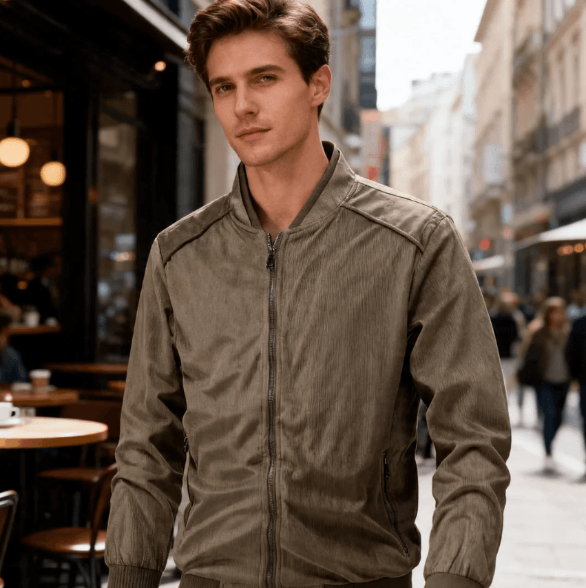 GorgeousBen Men's Suede Stand Collar Bomber Jacket Slim Fit Lightweight Business Casual Spring Autumn Coat M-XXL — view 7