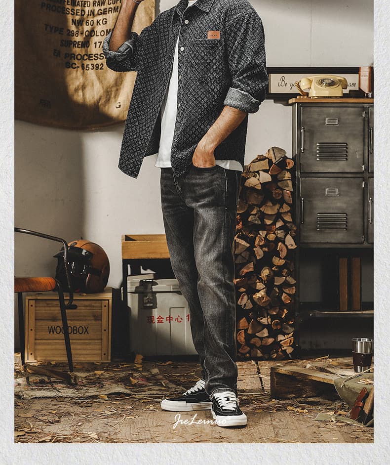 GorgeousBen Small fragrant shirt for men long sleeves autumn heavy stone mill wash water to do old tassel denim coat for men Spring and autu — view 3