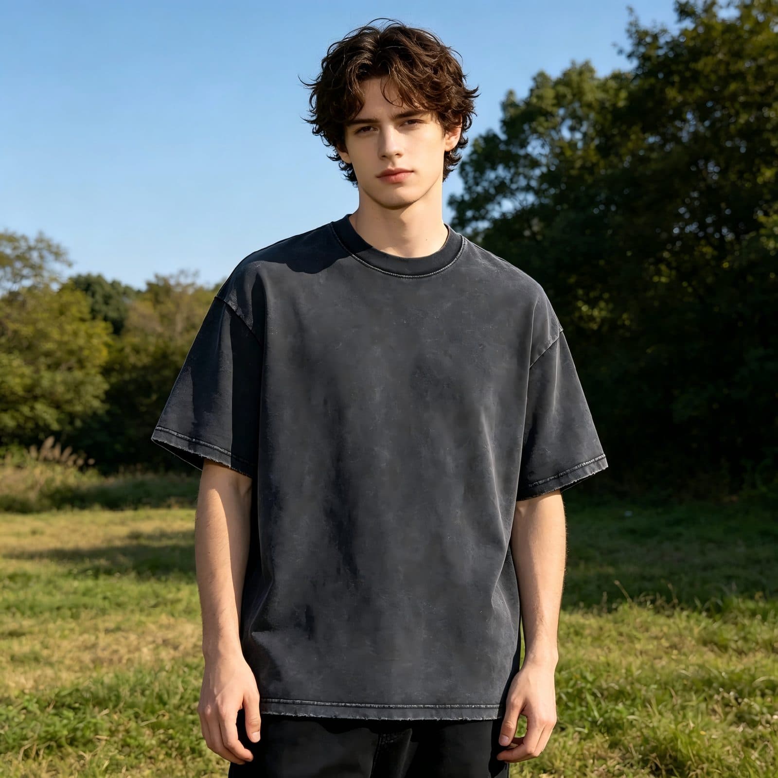 GorgeousBen Men’s Retro Basketball Print T-Shirt 250g Cotton Washed Oversized Drop Shoulder Tee Streetwear S-XXL — main view