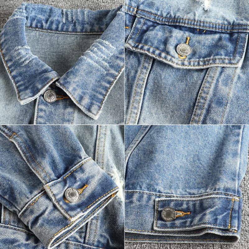 GorgeousBen Distressed Ripped Men's Denim Jacket - Vintage Trendy Edgy Cool Casual Youth Outerwear — view 10