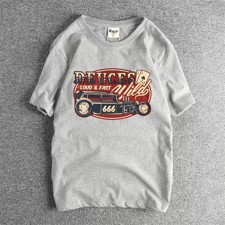 GorgeousBen Men's American Retro Niche Club Graphic T-Shirt Cotton Washed Brushed Crew Neck Tee — view 14