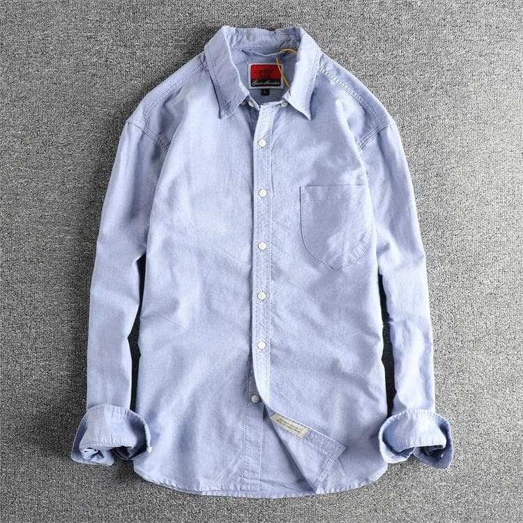 GorgeousBen Men's Japanese Style Minimalist Washed Cotton Oxford Long Sleeve Shirt With Pockets — view 8